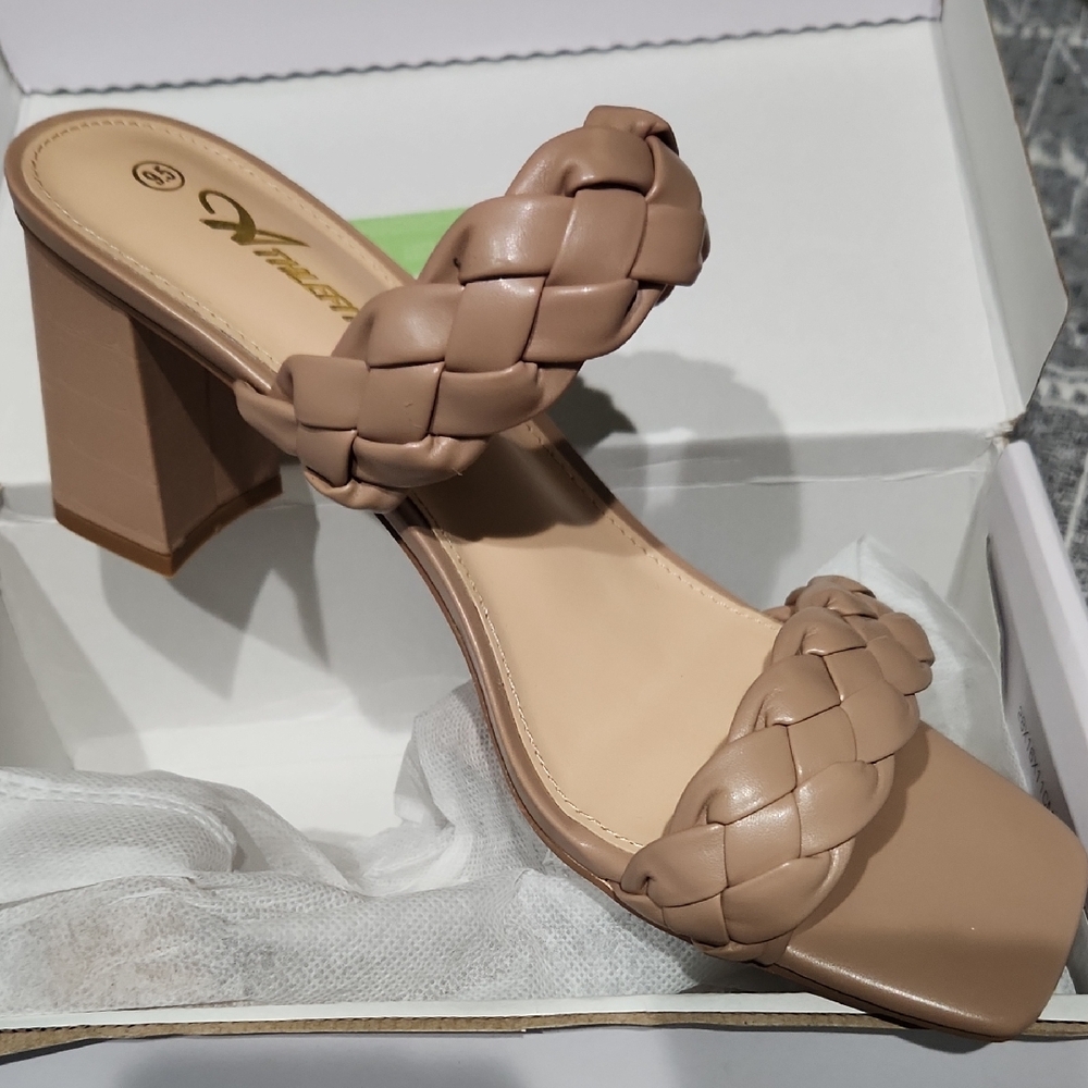 Women's Braided Tan Block Heel Sandals
